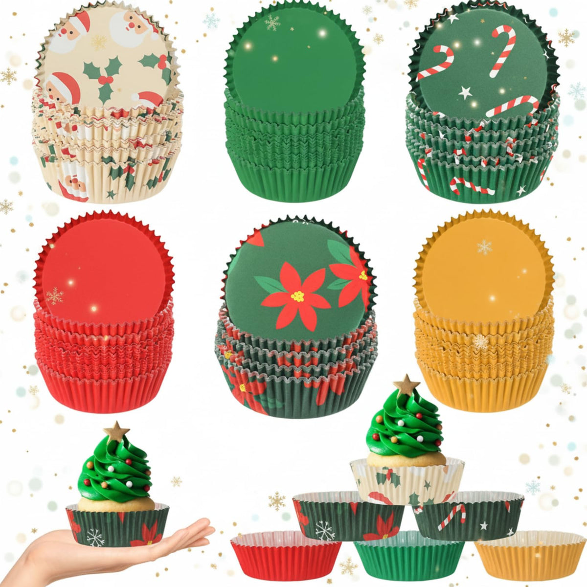 Liner Vesici navideño jumbo con seis diseños festivos para hornear.
