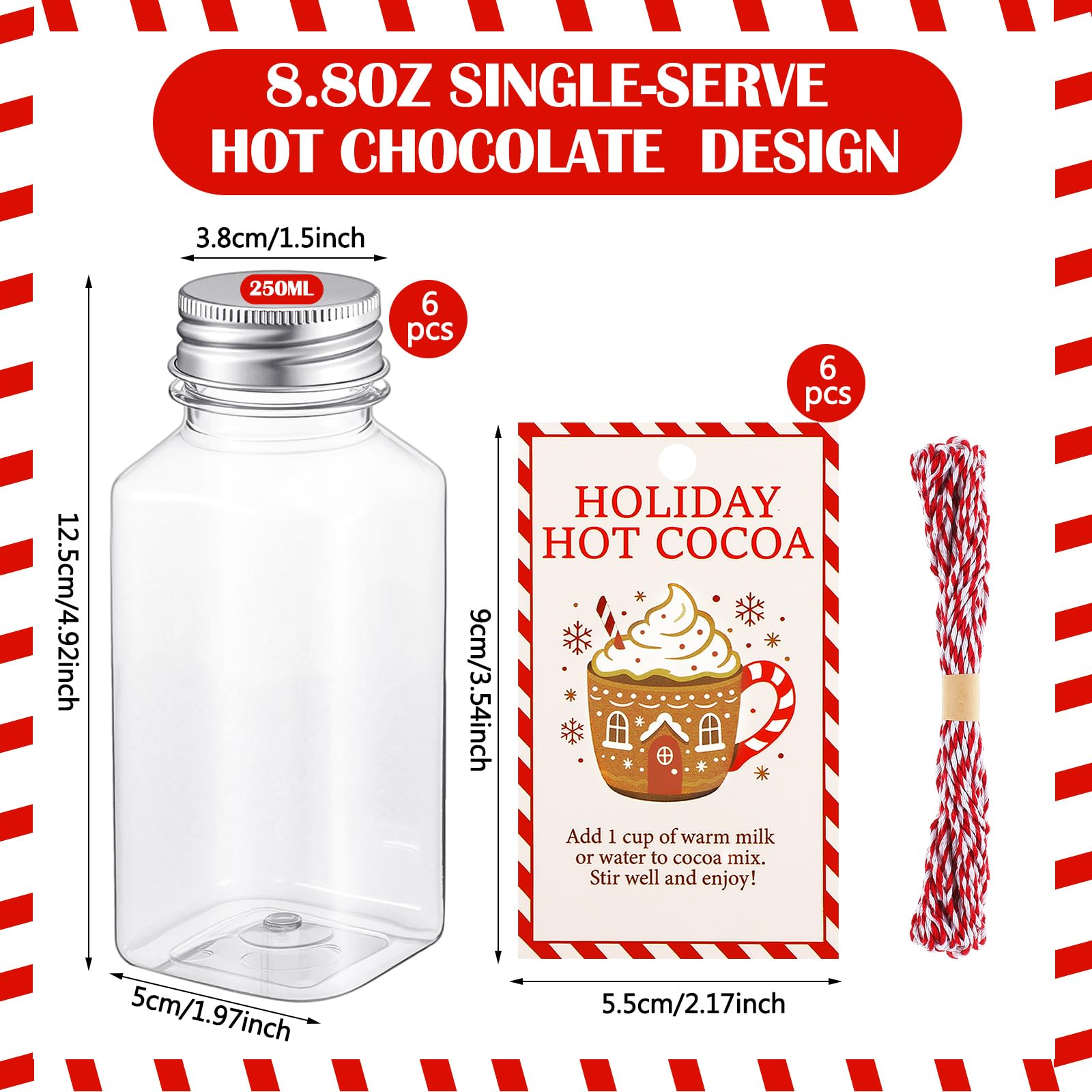 Etiquetas Vesici con diseño navideño rojo/blanco para chocolate caliente