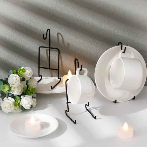 Vesici expositor de mesa negro para tazas y platillos, decoración funcional