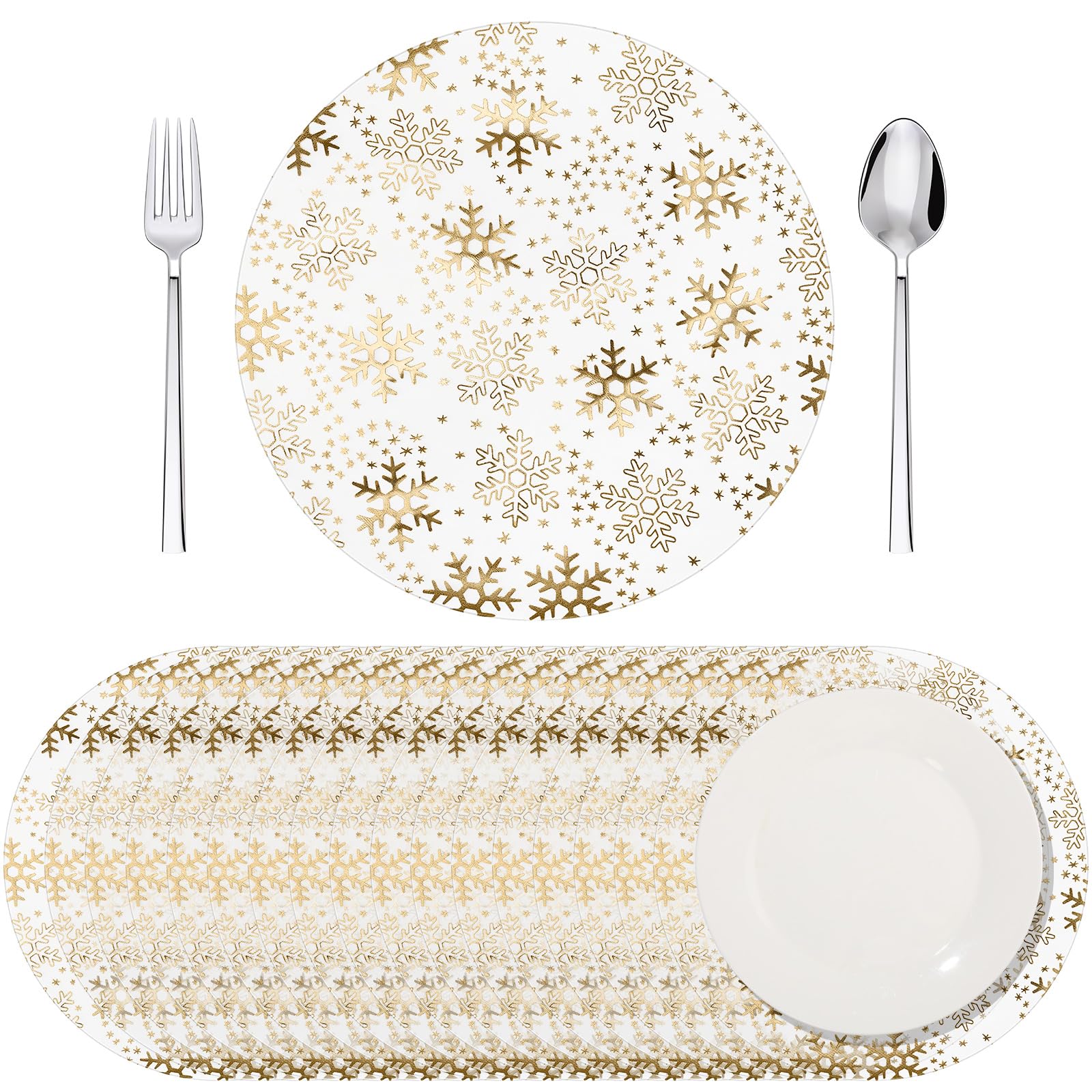 Mantel Vesici dorado con copos de nieve, decoración festiva de mesa.