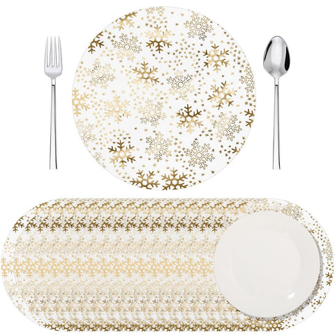 Mantel Vesici dorado con copos de nieve, decoración festiva de mesa.