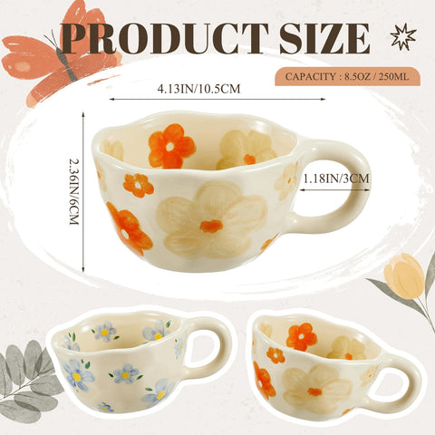 Vesici tazas cerámicas flor naranja detalle, color vibrante para té.