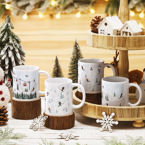 Taza Vesici de montaña nevadas, ideal para chocolate caliente en invierno.