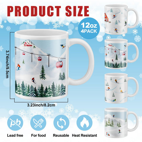 Taza Vesici con tema de esquí y tabla de nieve, ideal para recargar energías.