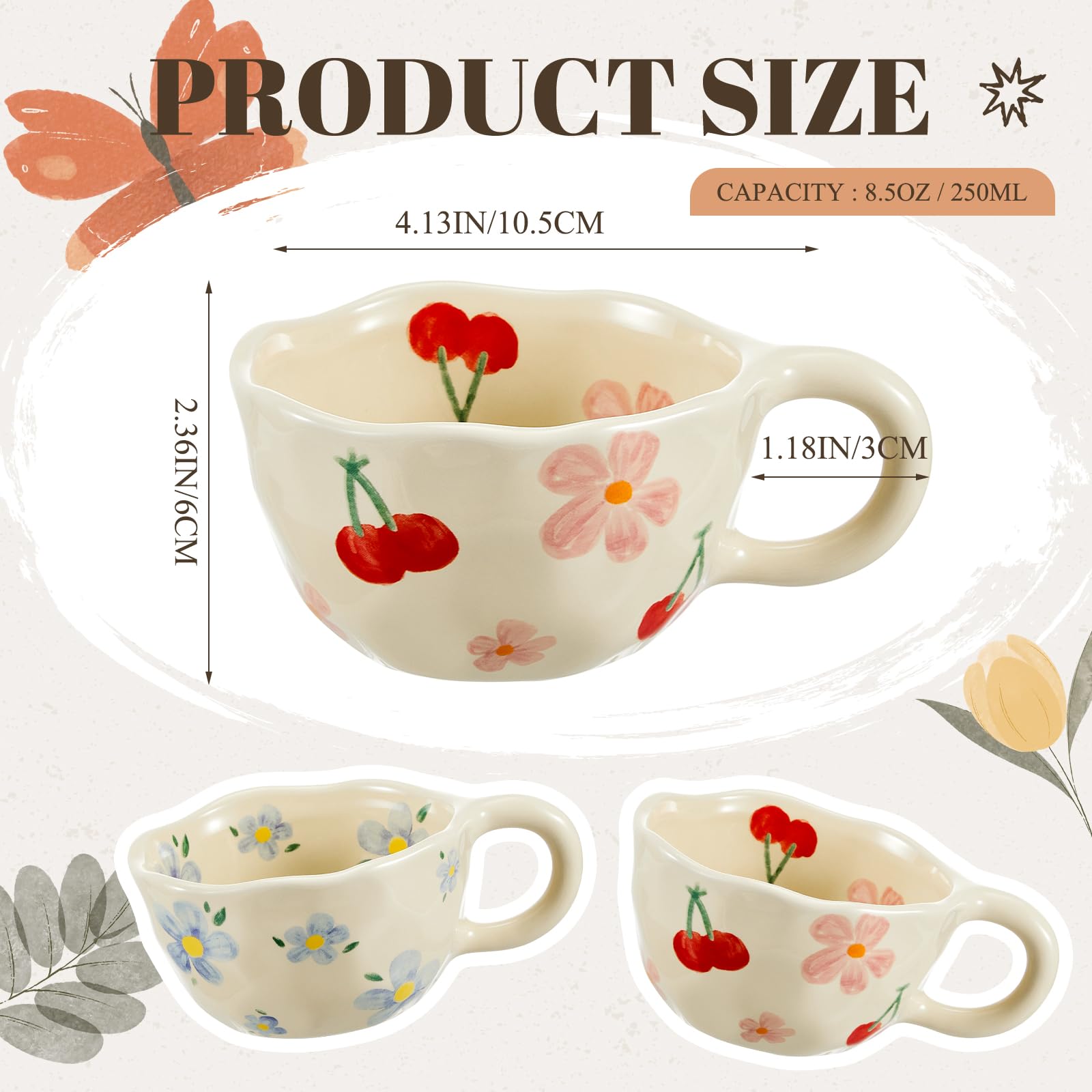 Vesici tazas cerámica flor azul, perfecta para té vespertino elegante