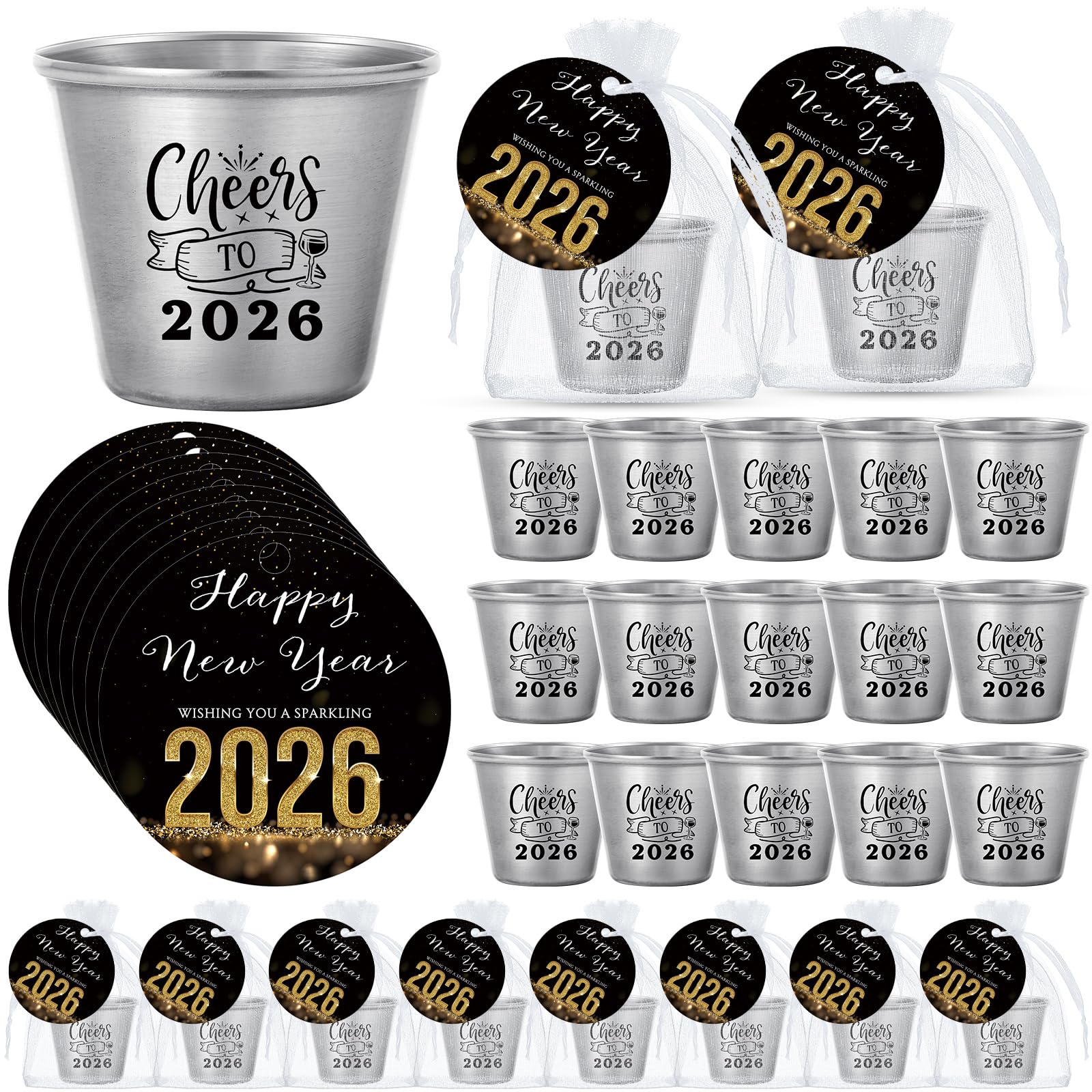Vesici vasos chupito con diseño para brindar en Año Nuevo 2026.