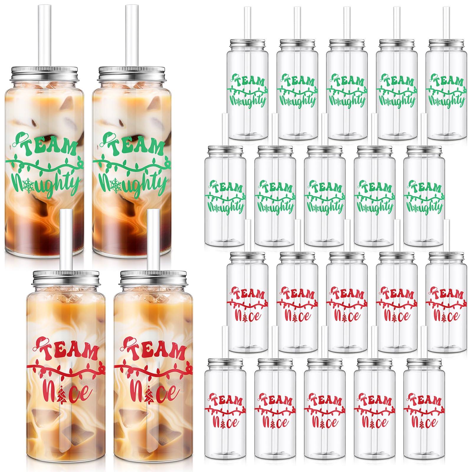 Vesici vasos navidad con tapa y pajita, 400 ml, listos para fiestas sin derrames.