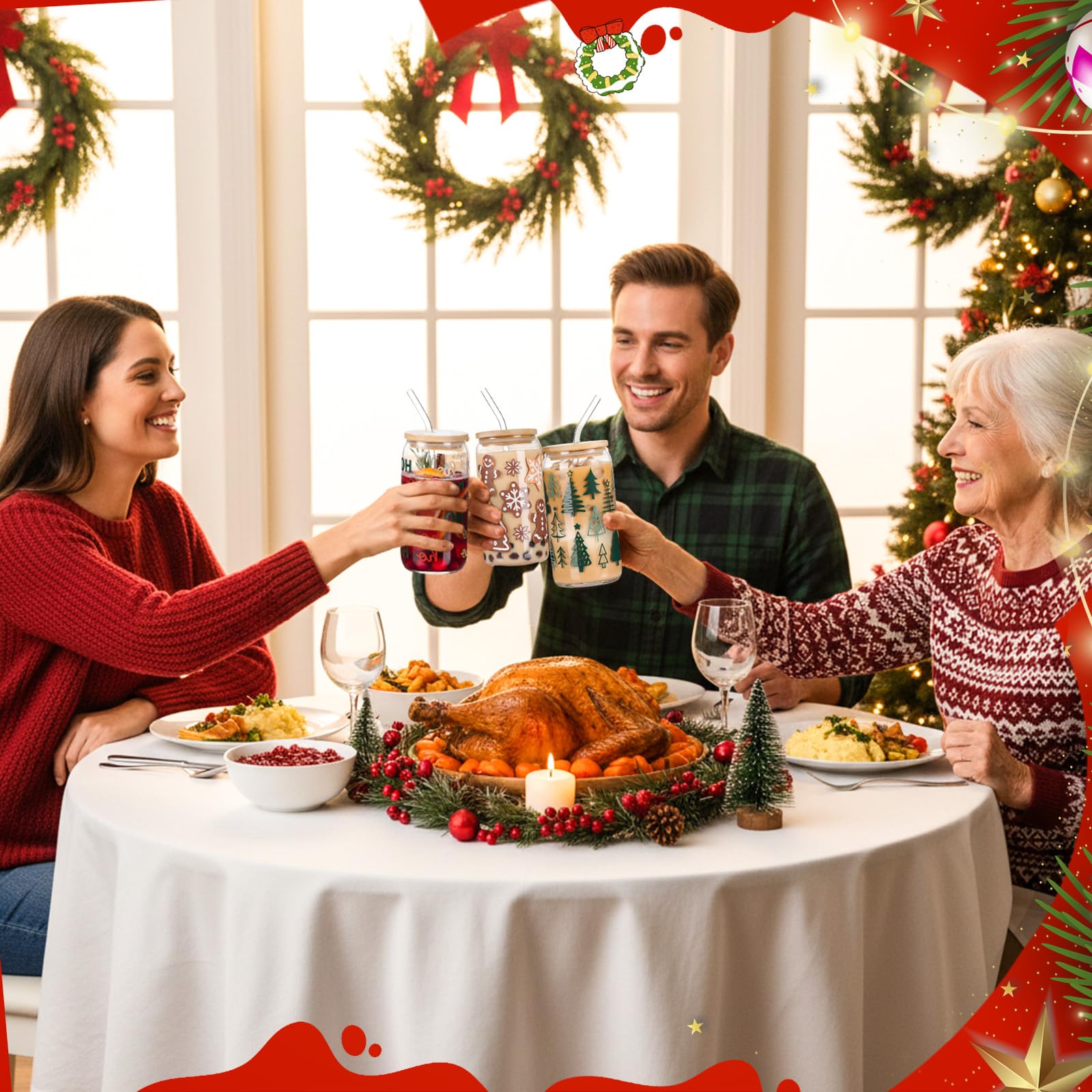 Vesici vaso navideño con copos de nieve para bebidas frías.