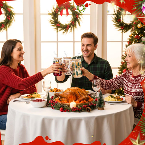 Vesici vaso navideño con copos de nieve para bebidas frías.