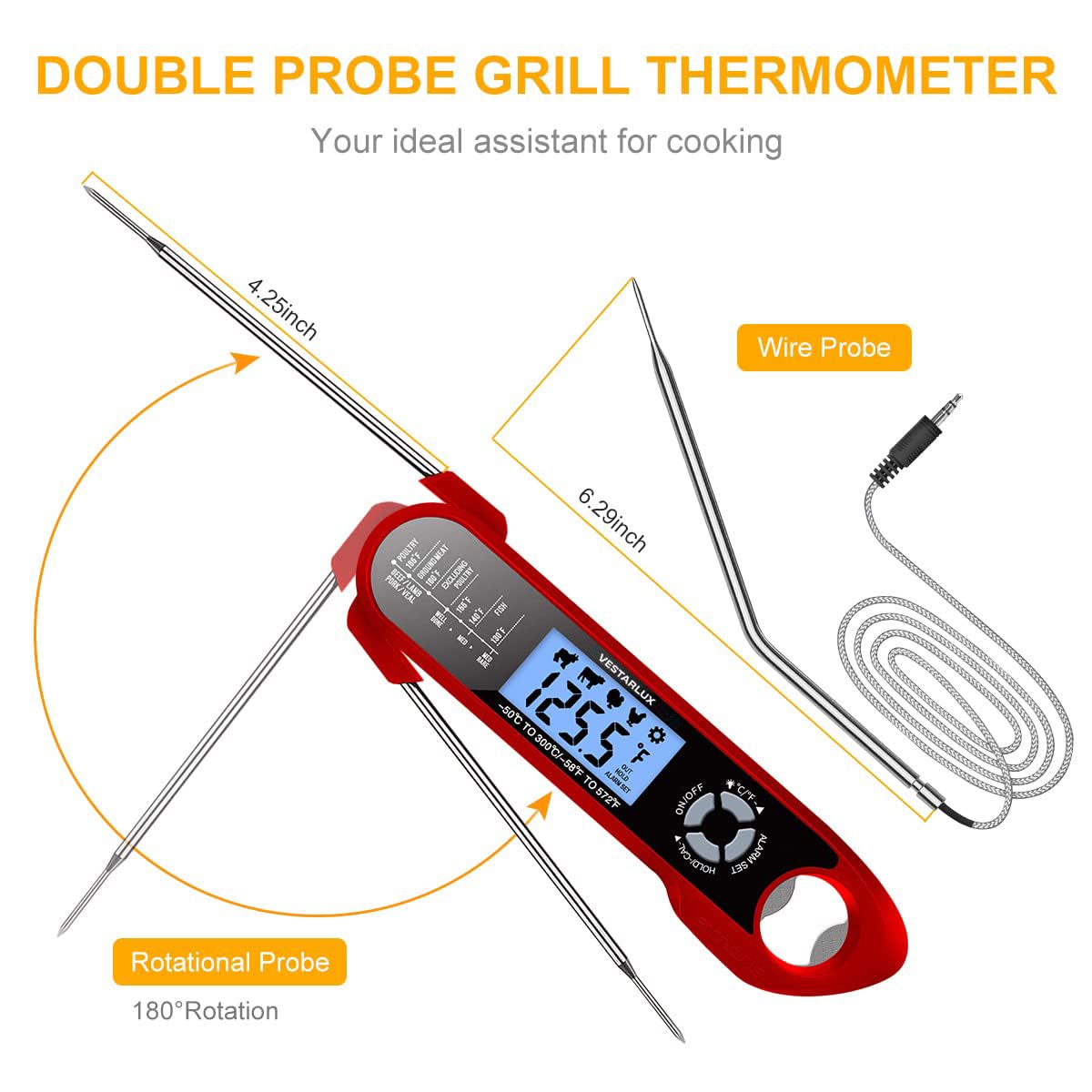 Vestarlux termómetro ideal para barbacoa y carnes a la parrilla