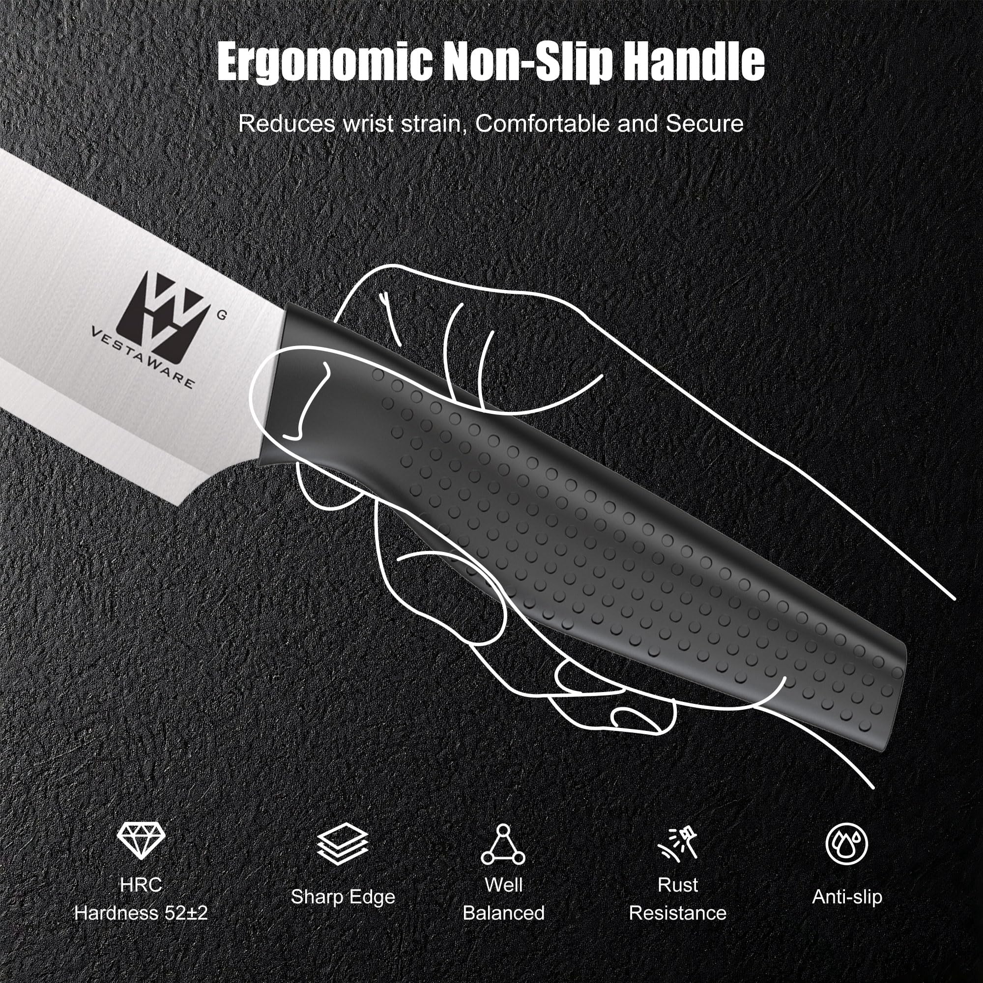 Cuchillo rebanar Vestaware de 8 pulgadas, lonjas uniformes y rápidas.