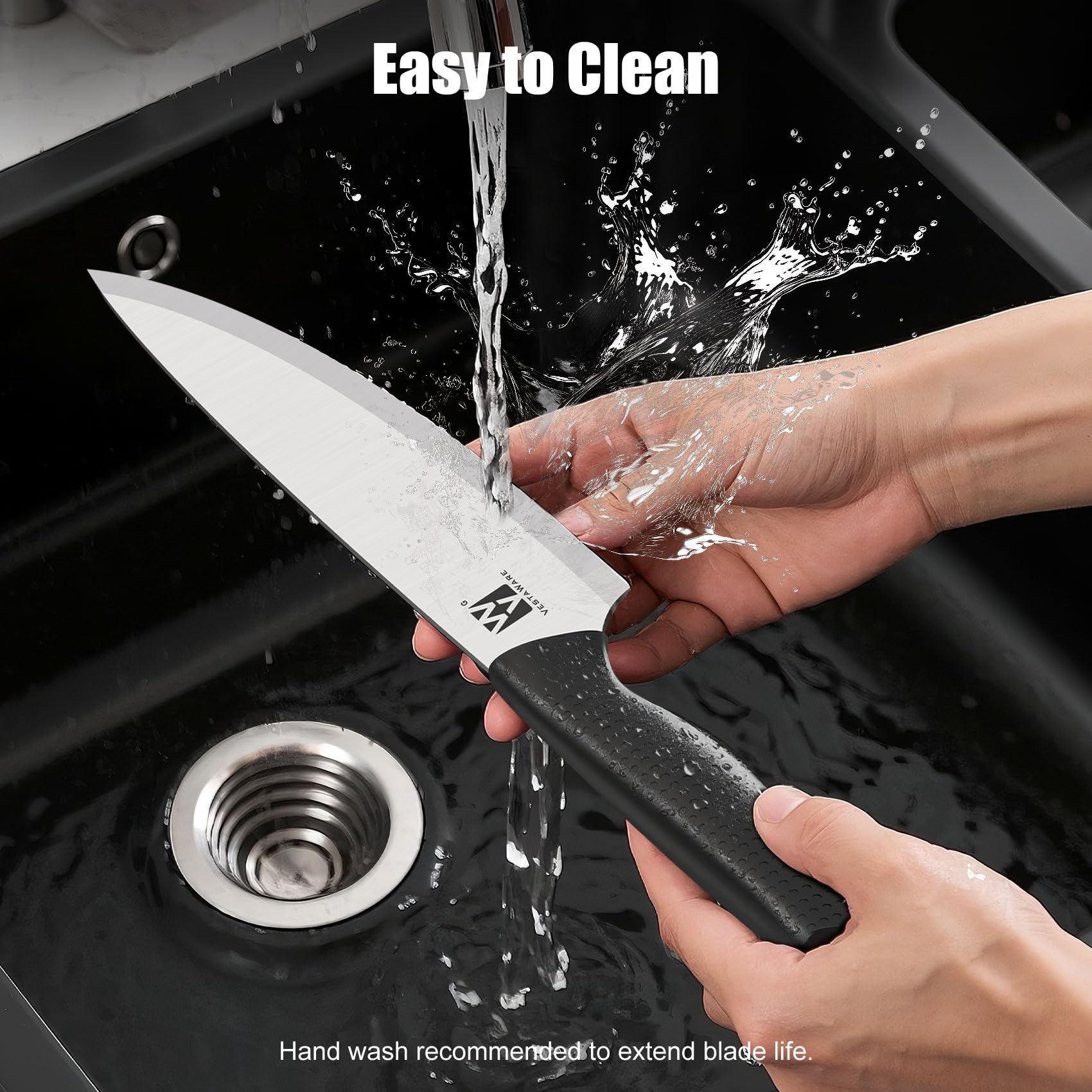 Cuchillo santoku Vestaware de 7 pulgadas, versatilidad para verduras y carnes.