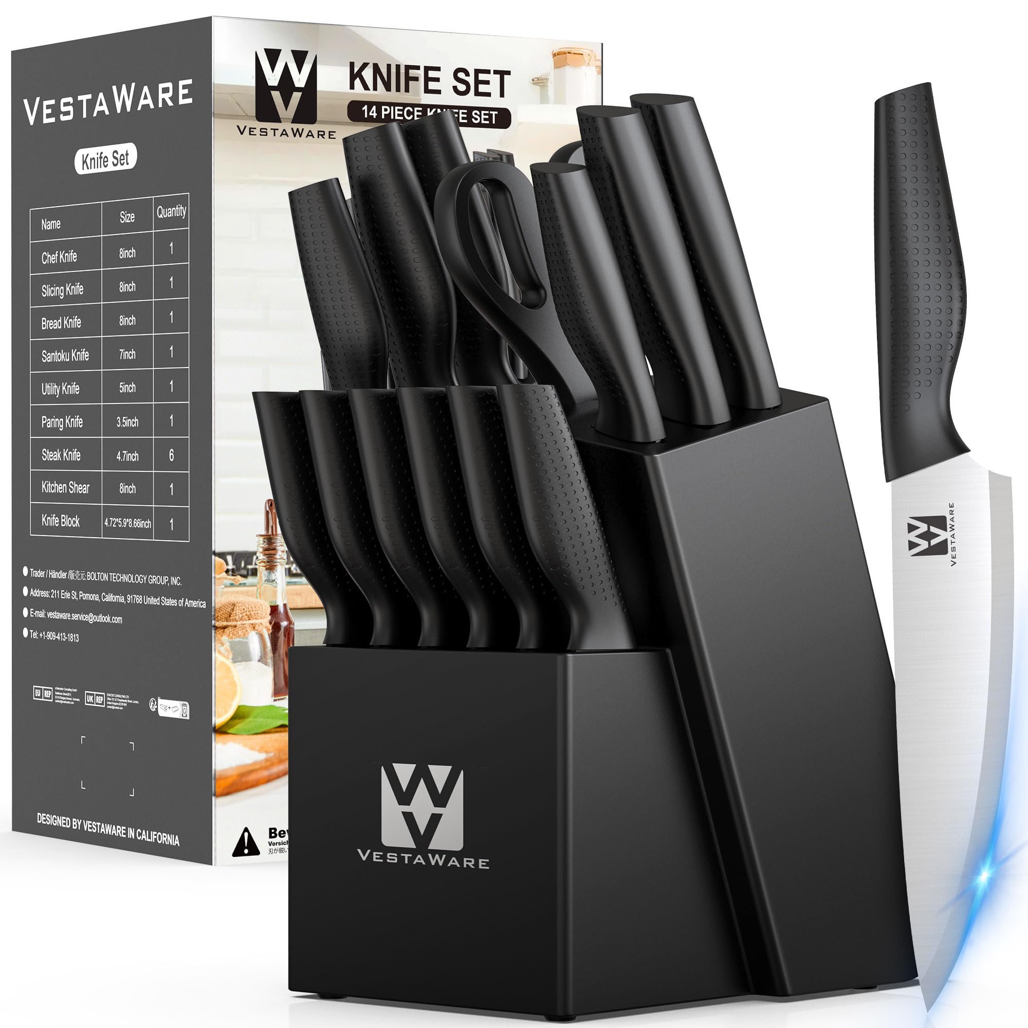 Vestaware juego de cuchillos con bloque para encimera organizada