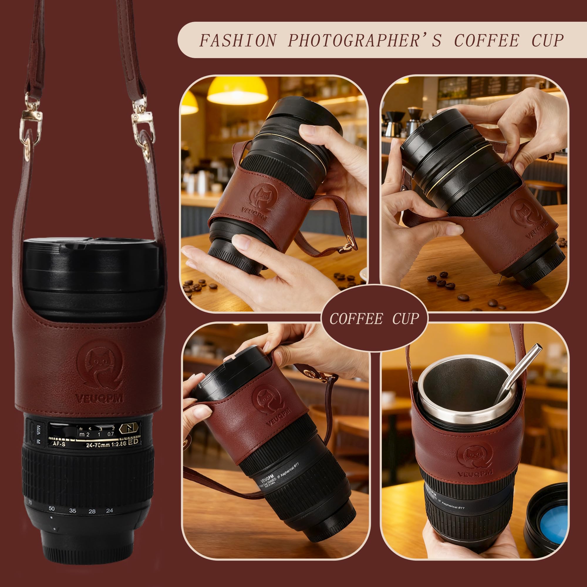 VEUQPM Taza lente cámara correa ajustable facilita llevarla contigo.