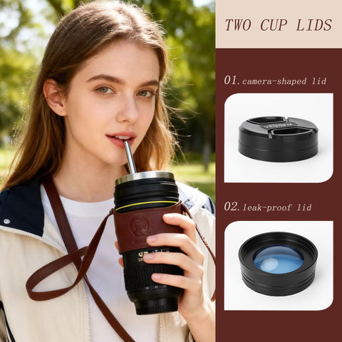 VEUQPM Taza lente cámara pajilla reutilizable, opción ecológica para beber.