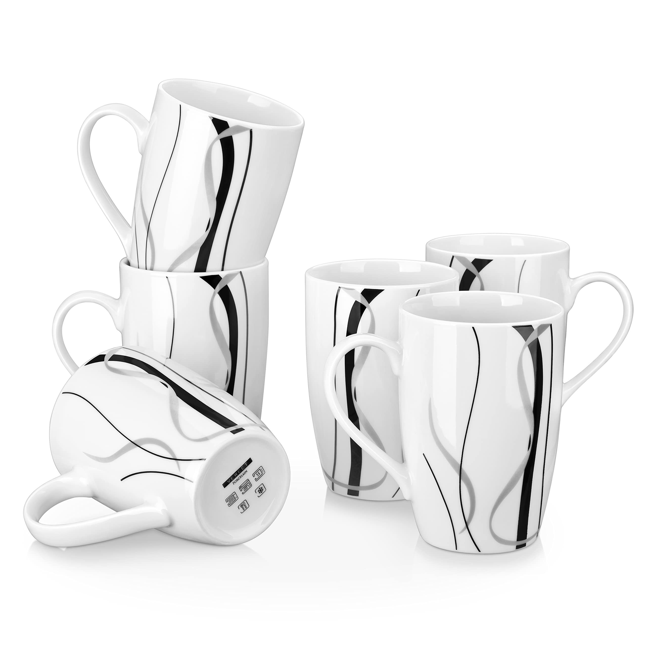 VEWEET tazas-cafe-set-6-16oz: juego de 6 tazas grandes para desayunos abundantes.