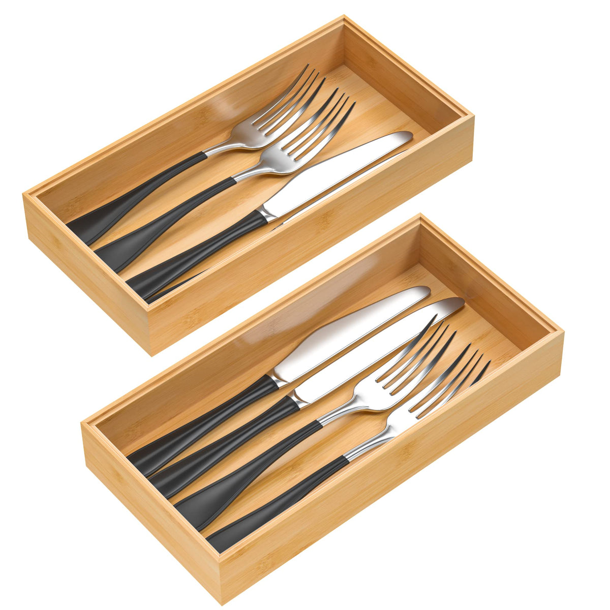 Bandeja VeyFey para cajón de cubiertos en bambú, organiza utensilios con estilo y rapidez