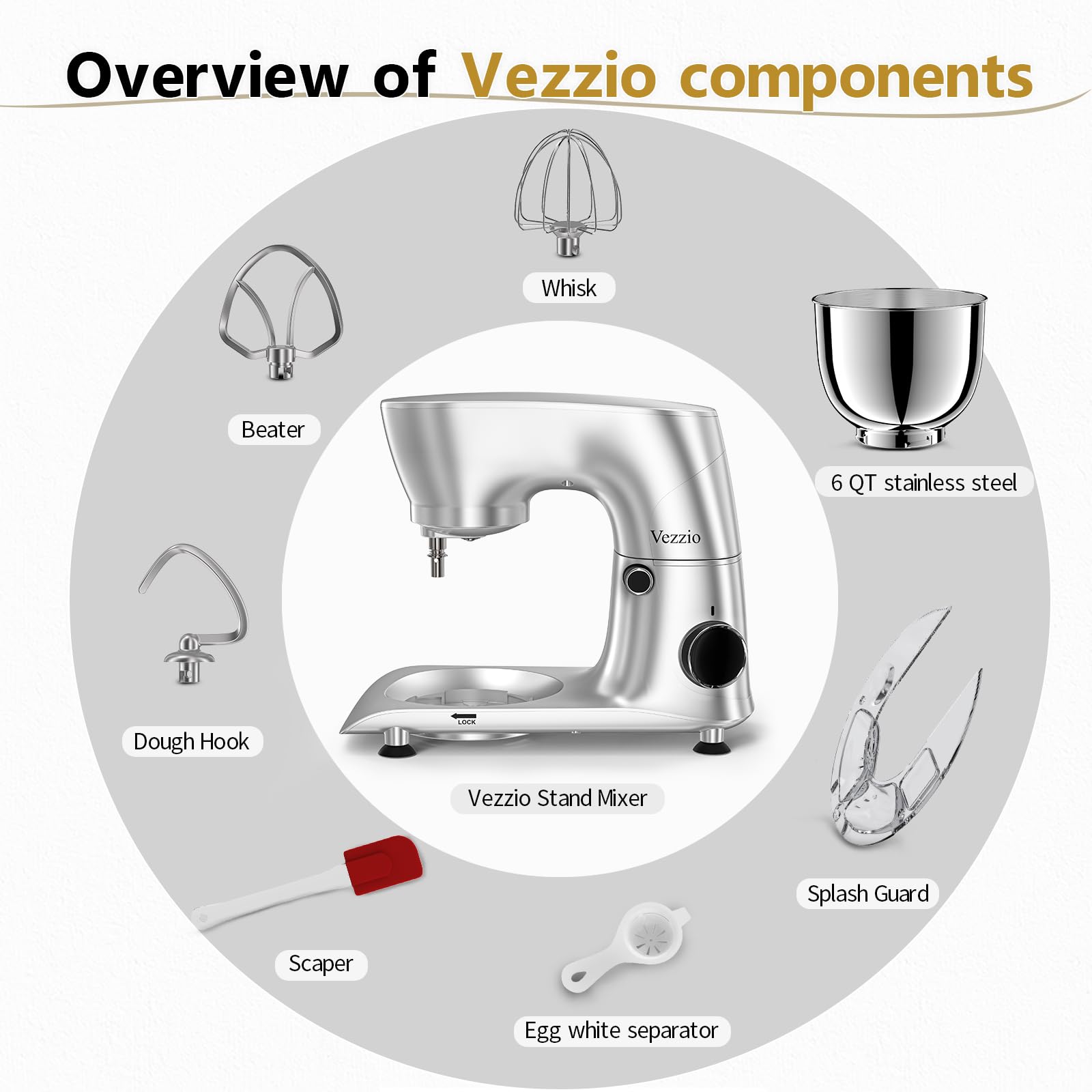 Vezzio tazón de acero inoxidable 6qt para recetas familiares.