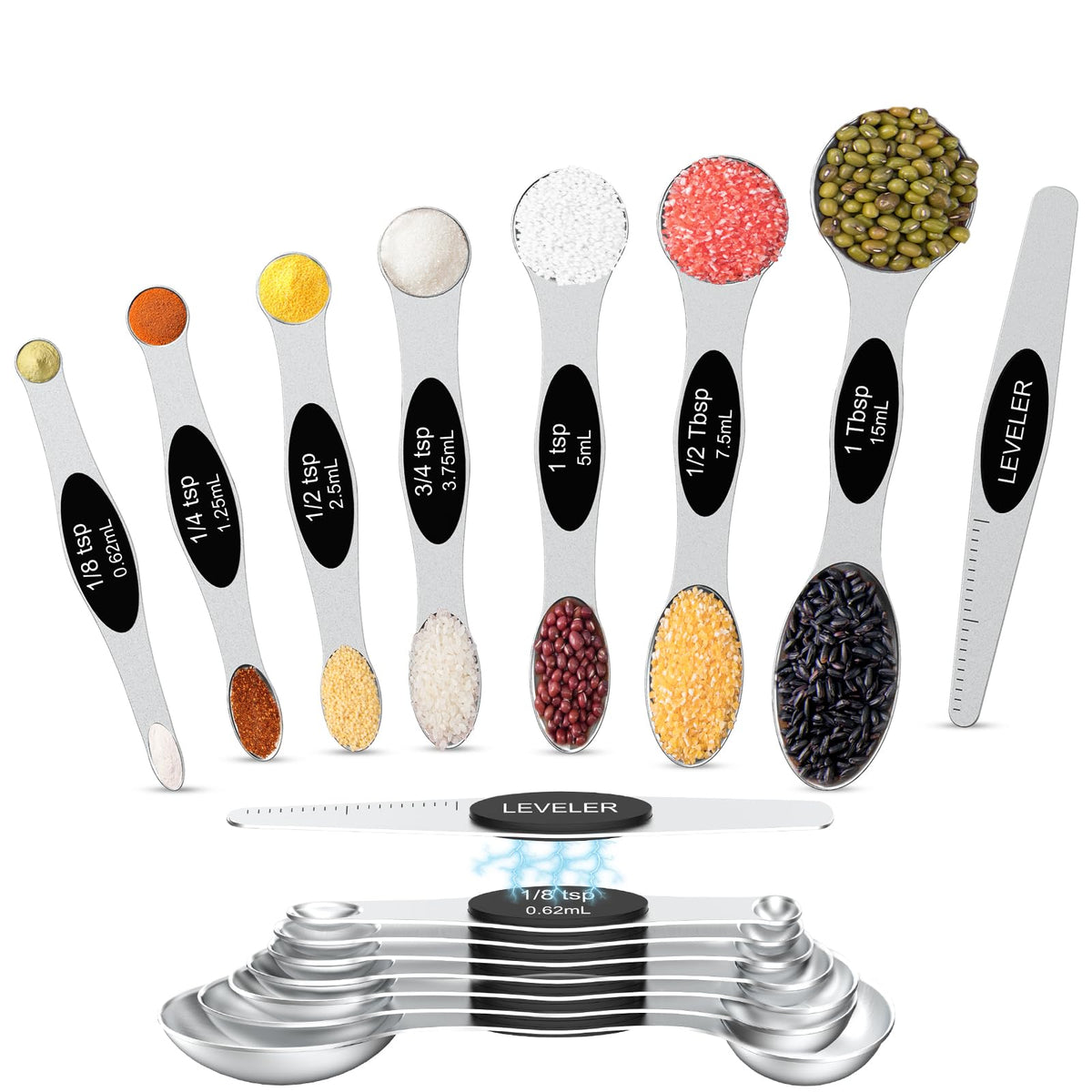 vfuni cucharas medidoras magnéticas apilables para ahorro de espacio y medición precisa.