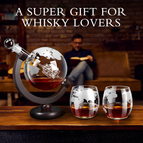 VI AI vasos whisky grabados con mapa mundo para servicio elegante
