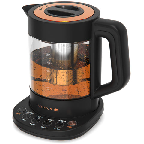 Vianté hervidor eléctrico con infusor y hojas sueltas para té.