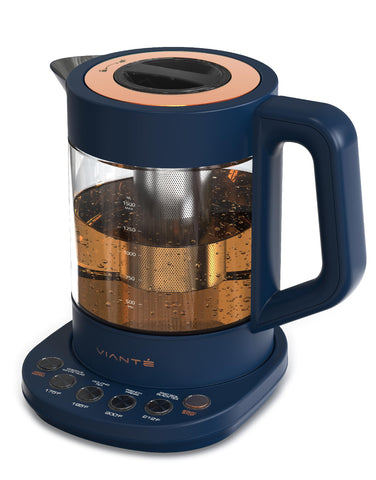Viante hervidor eléctrico con infusor para hojas sueltas; 1.5 l y color azul medianoche, ideal para té