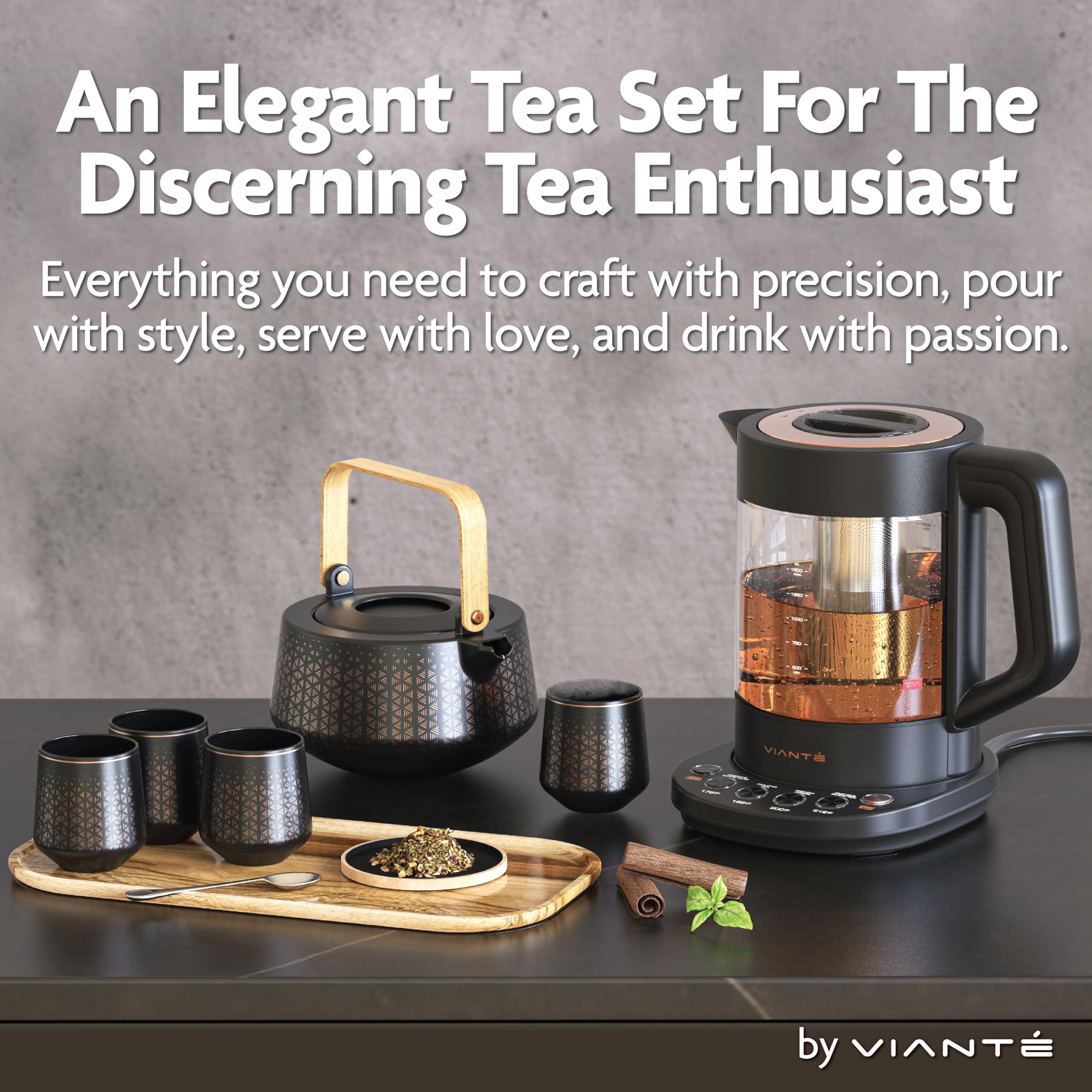 Vianté juego ceramica tetera y tazas para degustación elegante.