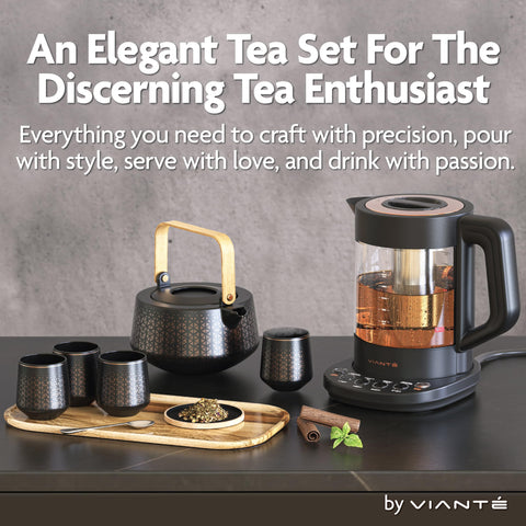 Vianté juego ceramica tetera y tazas para degustación elegante.