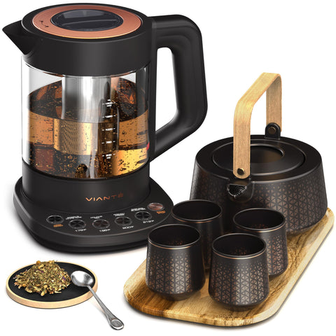 Vianté tetera eléctrica con infusor para infusiones aromáticas con precisión.