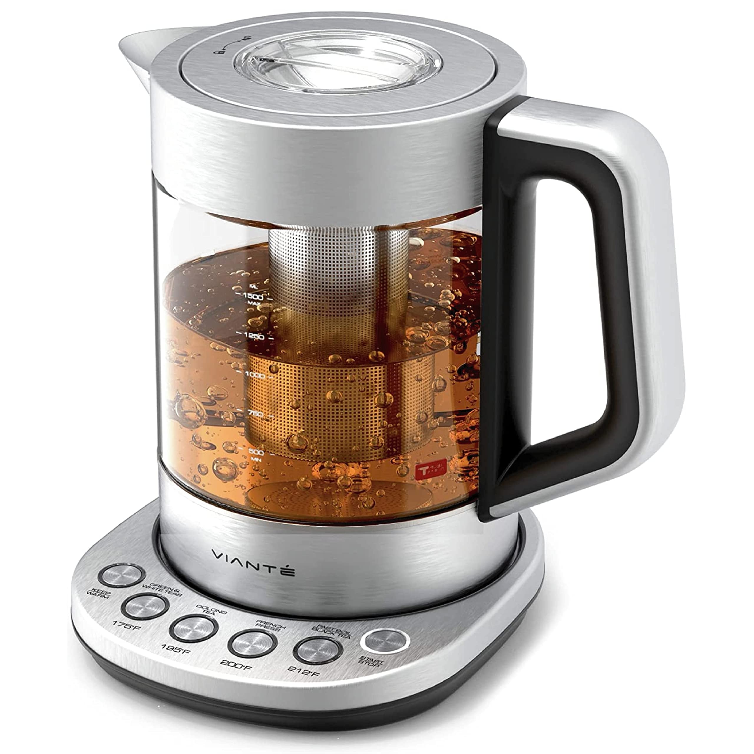 Vianté tetera eléctrica con infusor para hojas sueltas, extracción precisa y sabrosa.