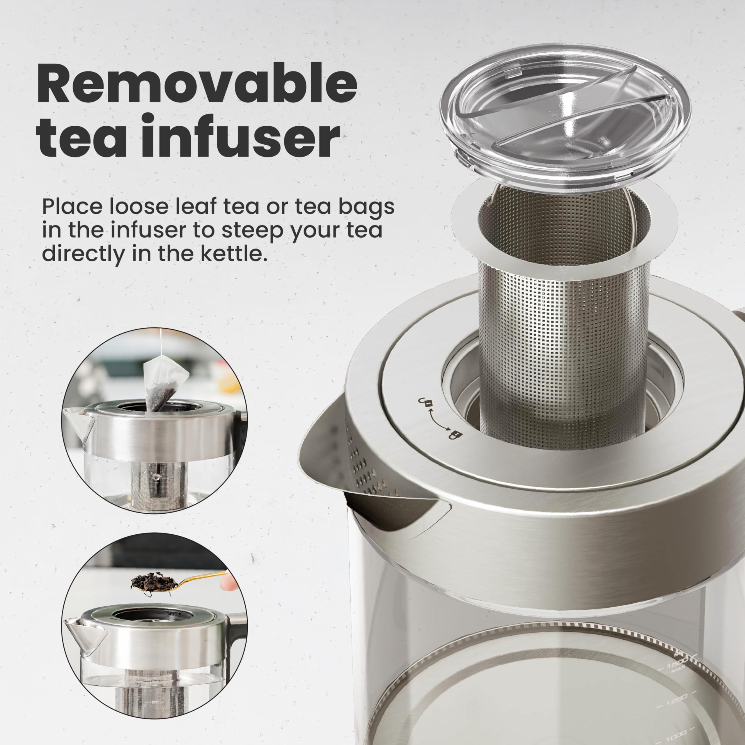 Vianté tetera eléctrica con control de temperatura para tés blancos, verdes, oolong y negros.