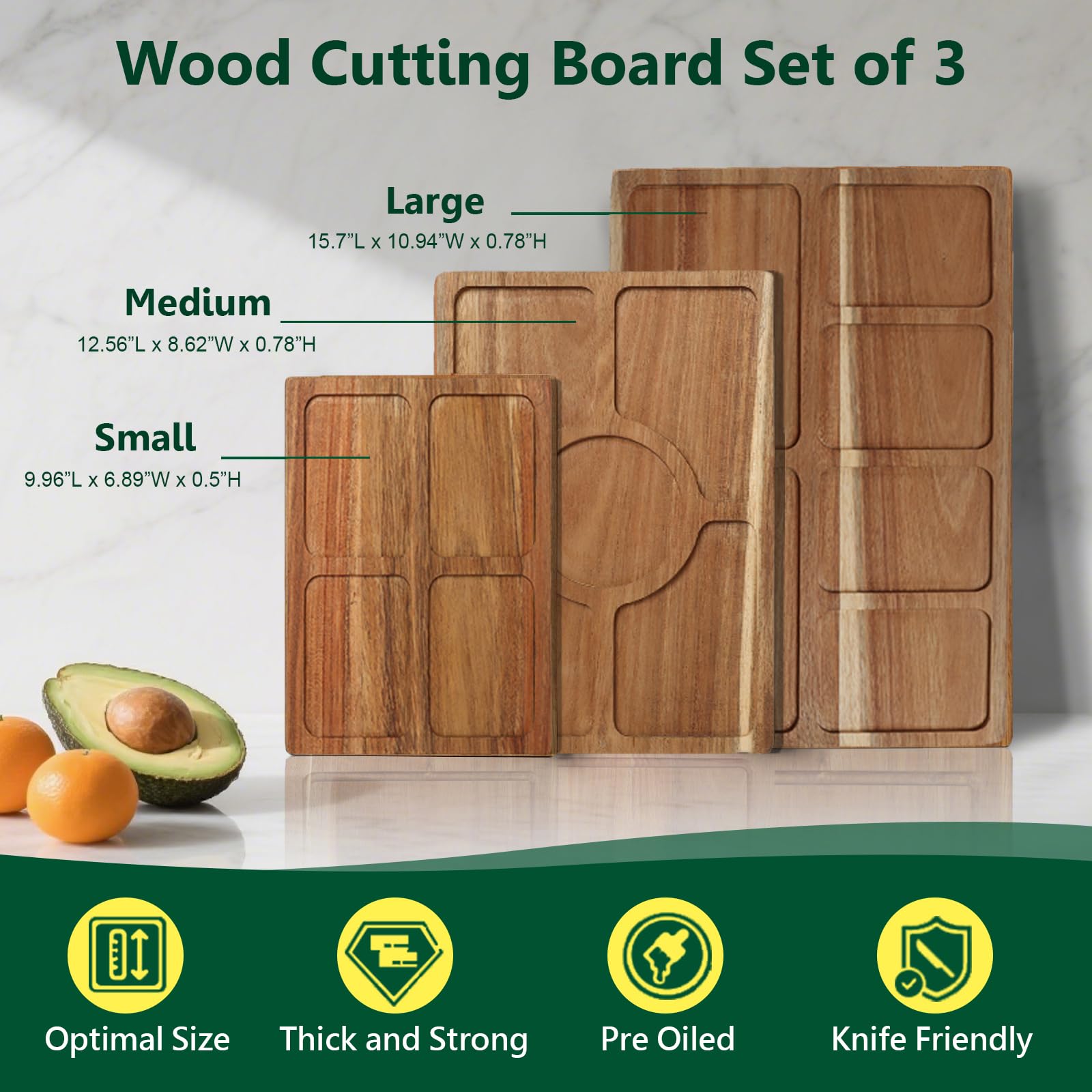 Vibaruta tablas acacia set 3 canal de jugo para líquidos