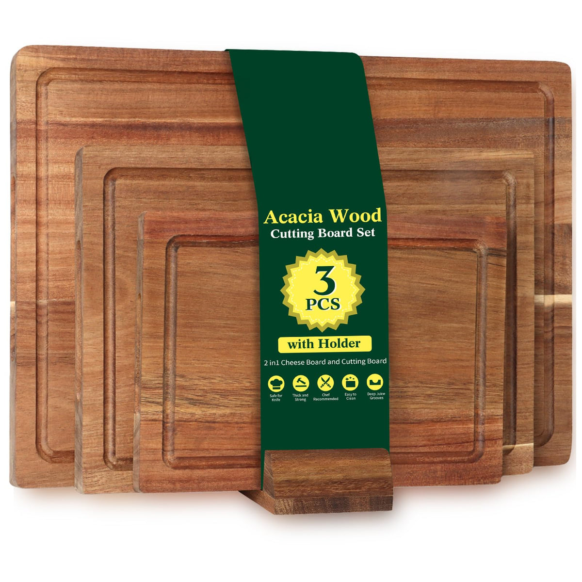Vibaruta tablas de acacia Set A 3 frente para cocina limpia y organizada
