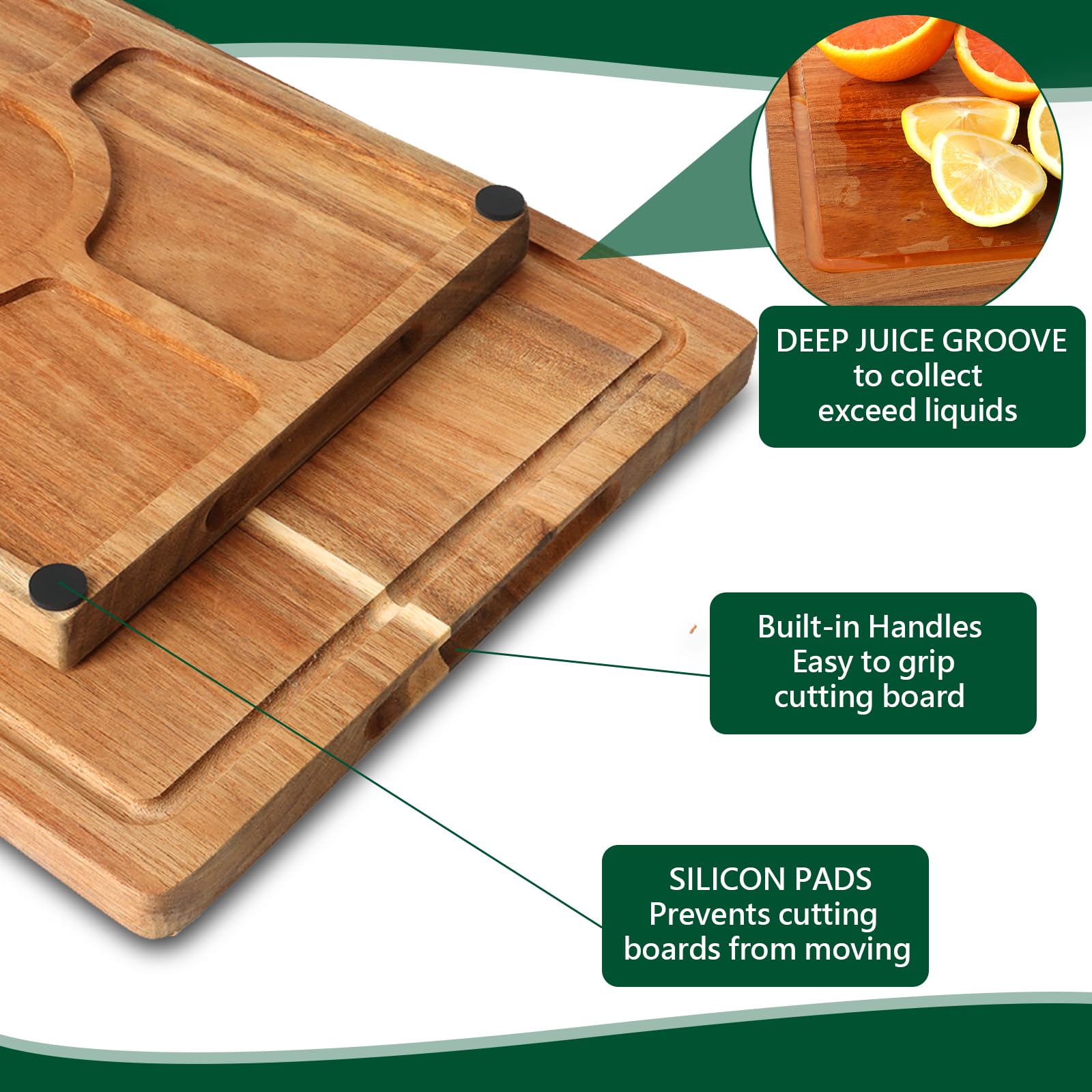 Vibaruta tablas acacia set 3 manija ergonómica para manejo cómodo