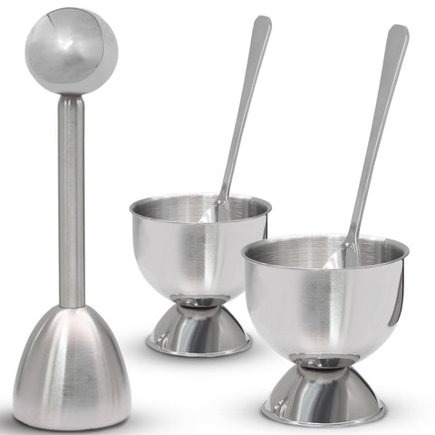 Soportes de huevo Vibedor: dos piezas inoxidables para servir huevos suaves.