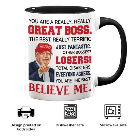 Taza Viberty para jefe 11oz apta para microondas, fácil limpieza.