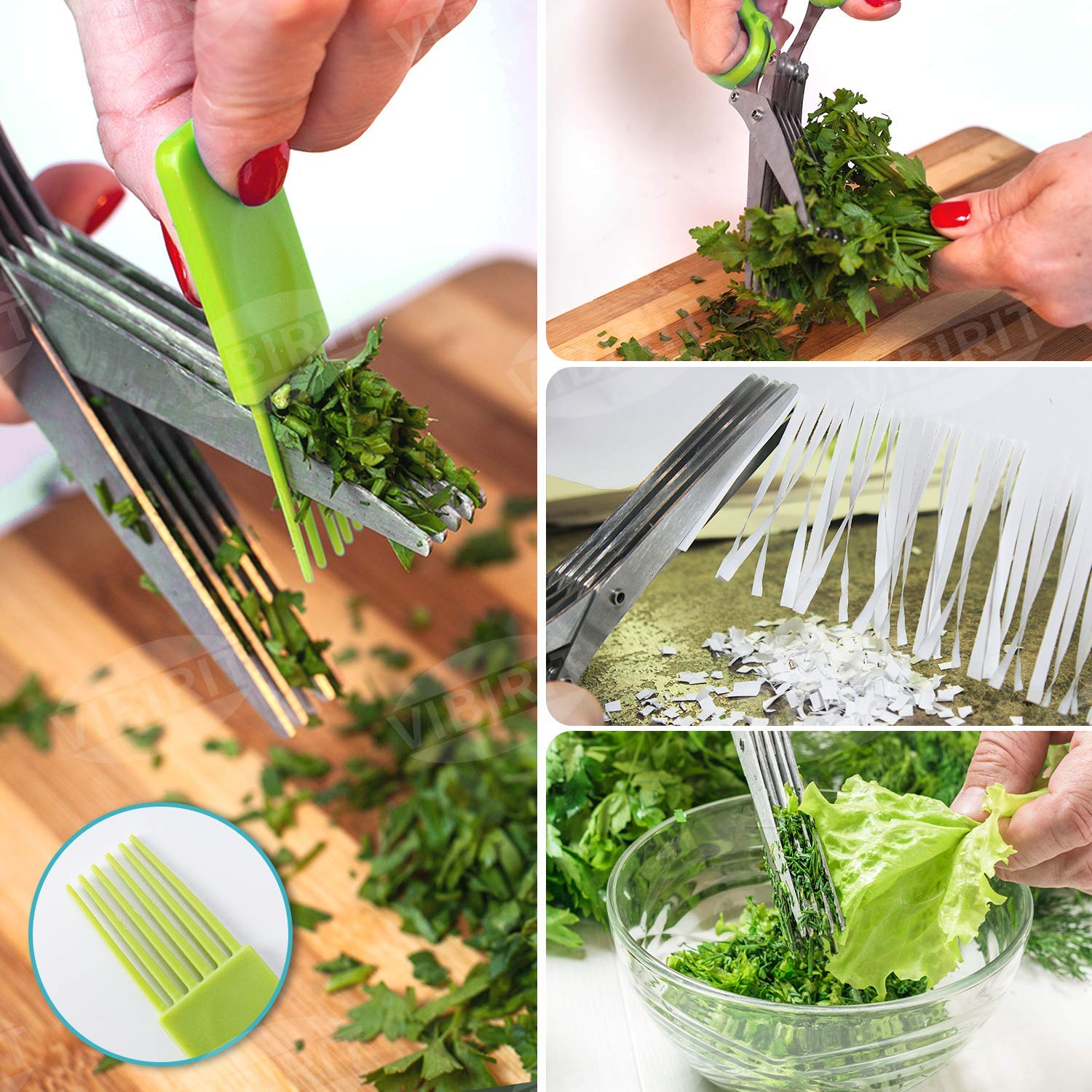 Tijeras VIBIRIT para corte rápido de vegetales con resultados uniformes.