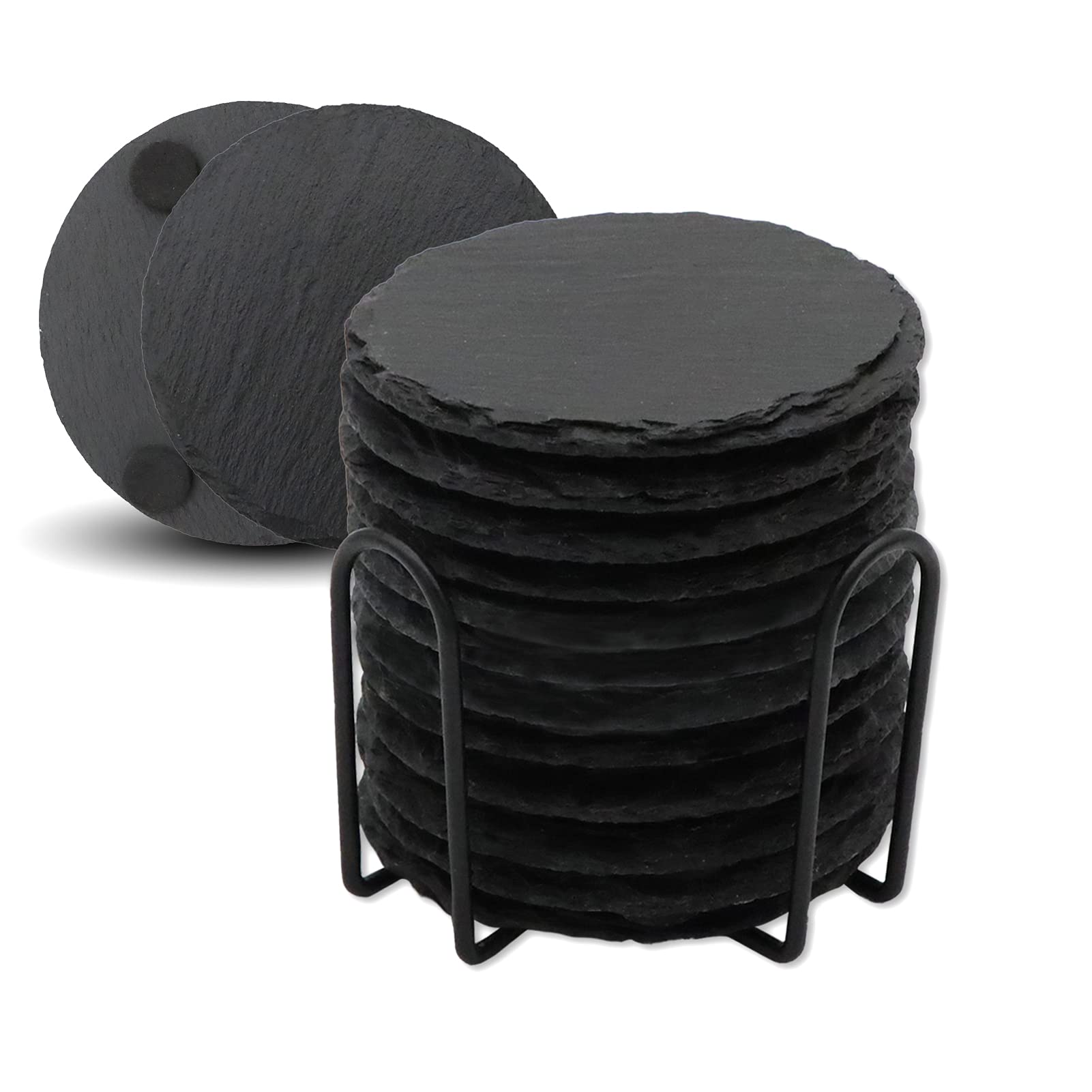 VIBRATITE posavasos de pizarra negra con soporte de metal protege superficies con estilo
