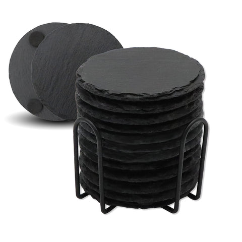 VIBRATITE posavasos de pizarra negra con soporte de metal protege superficies con estilo