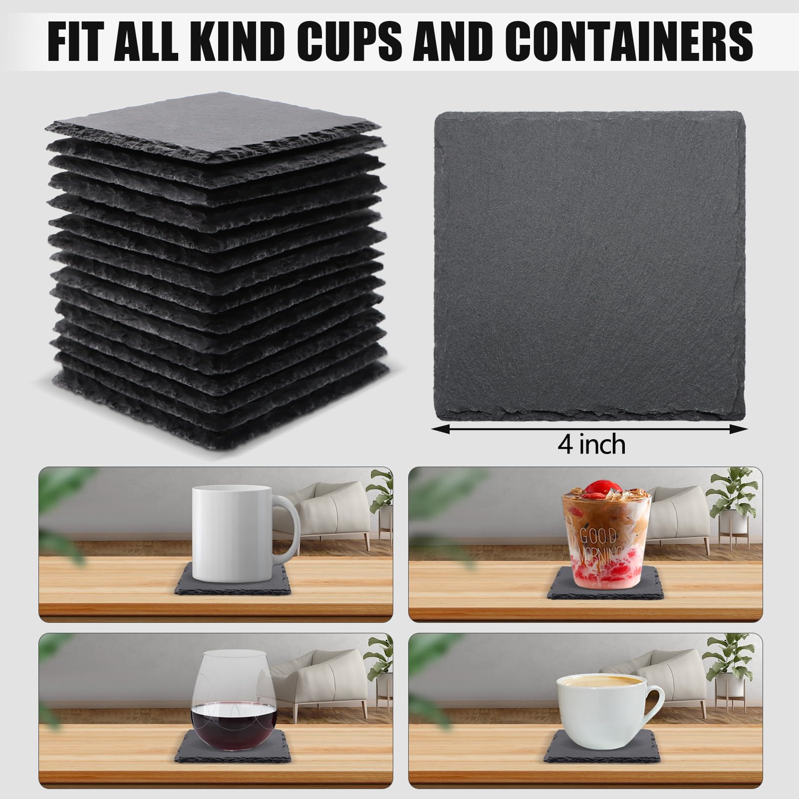 Vibratite posavasos pizarra negra borde irregular ideal para decoración elegante
