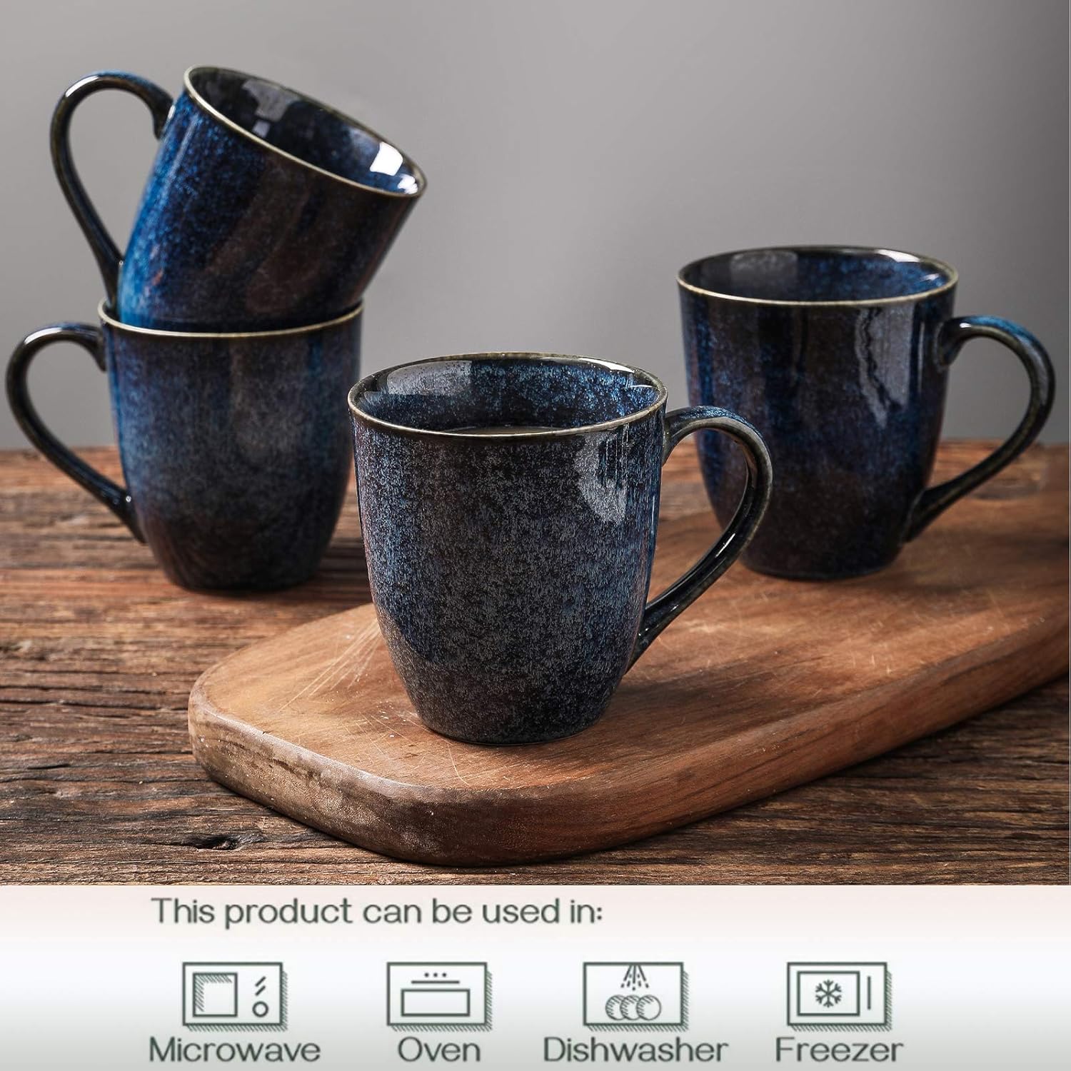 Conjunto Vicrays de tazas azul de 12 onzas para desayuno.