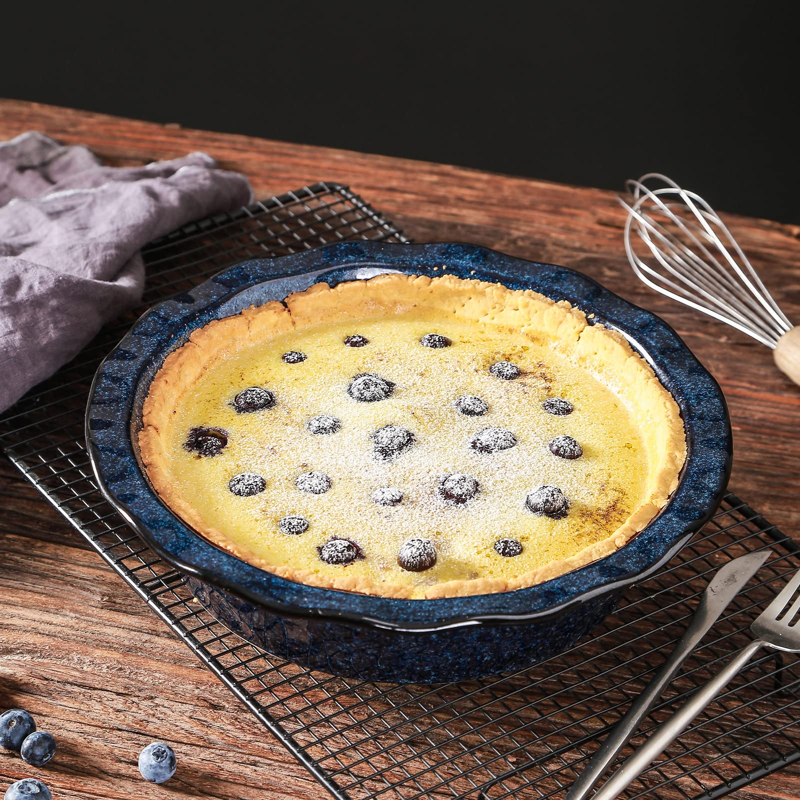 Molde Vicrays para tarta cerámico ondulado de 9 pulgadas con borde decorativo.