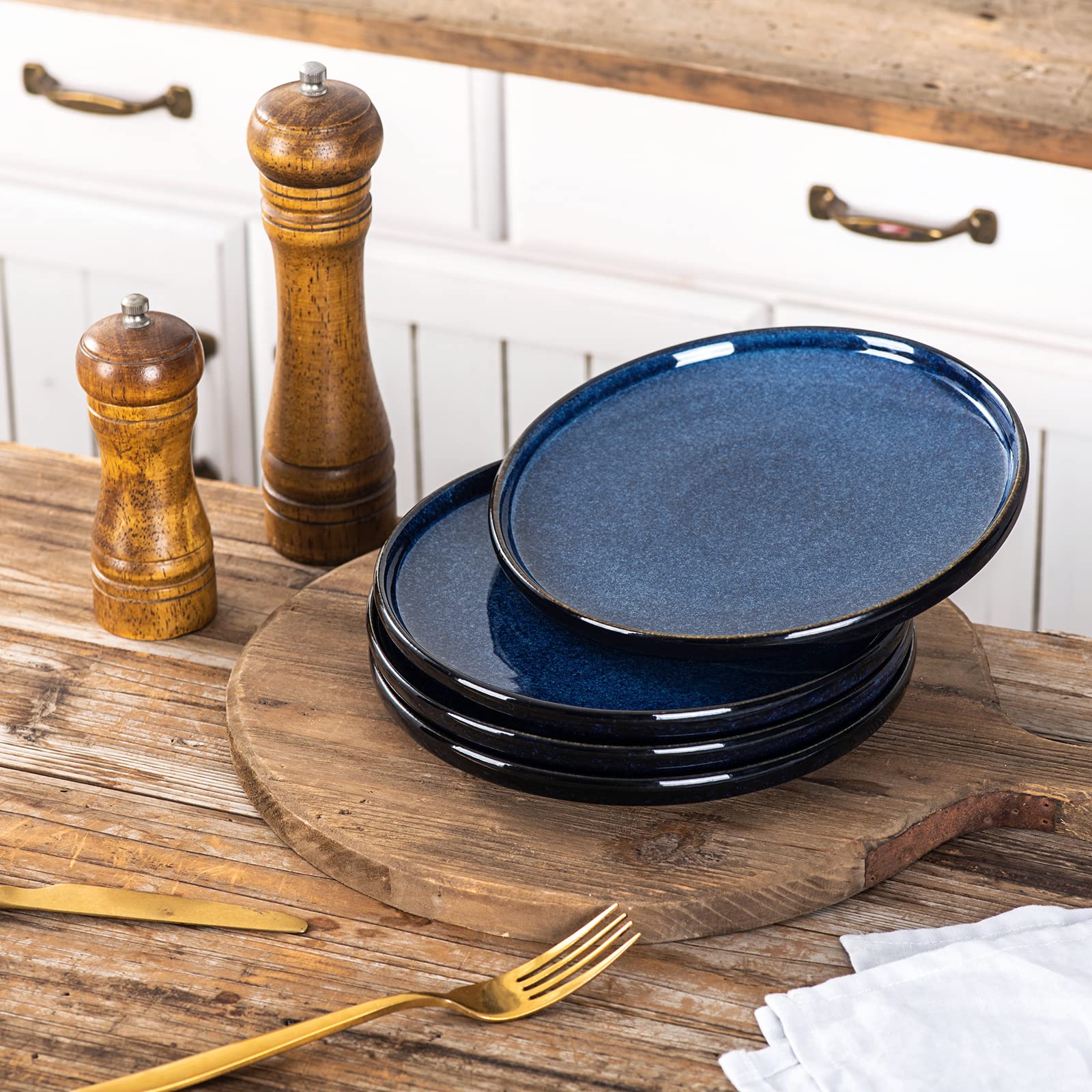Vicrays plato ceramica apilable ahorro de espacio azul