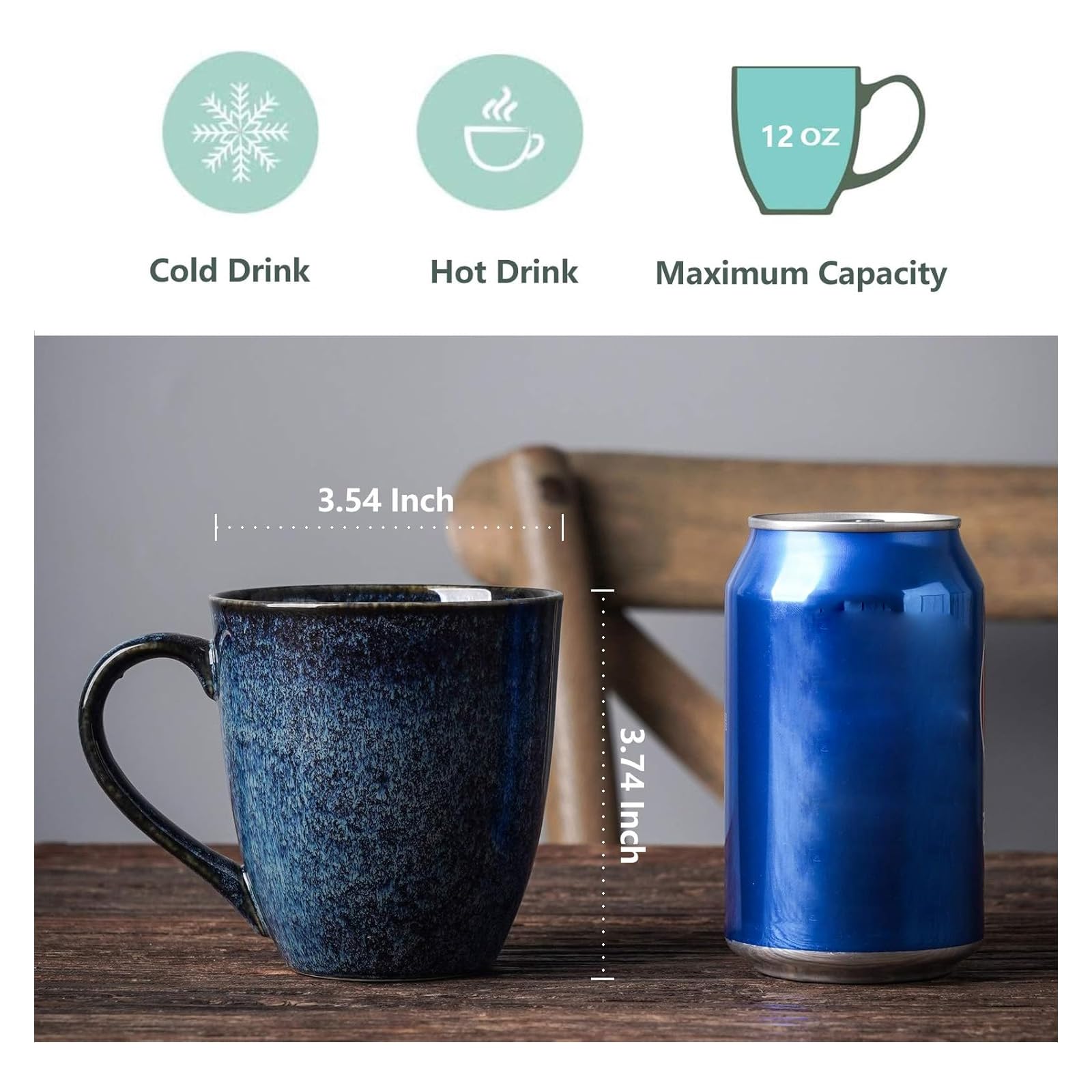 Vicrays taza azul ergonómica con asa para agarrar con facilidad.