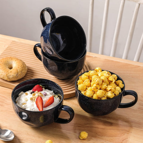 Vicrays taza sopa jumbo azul en porcelana duradera para uso diario.