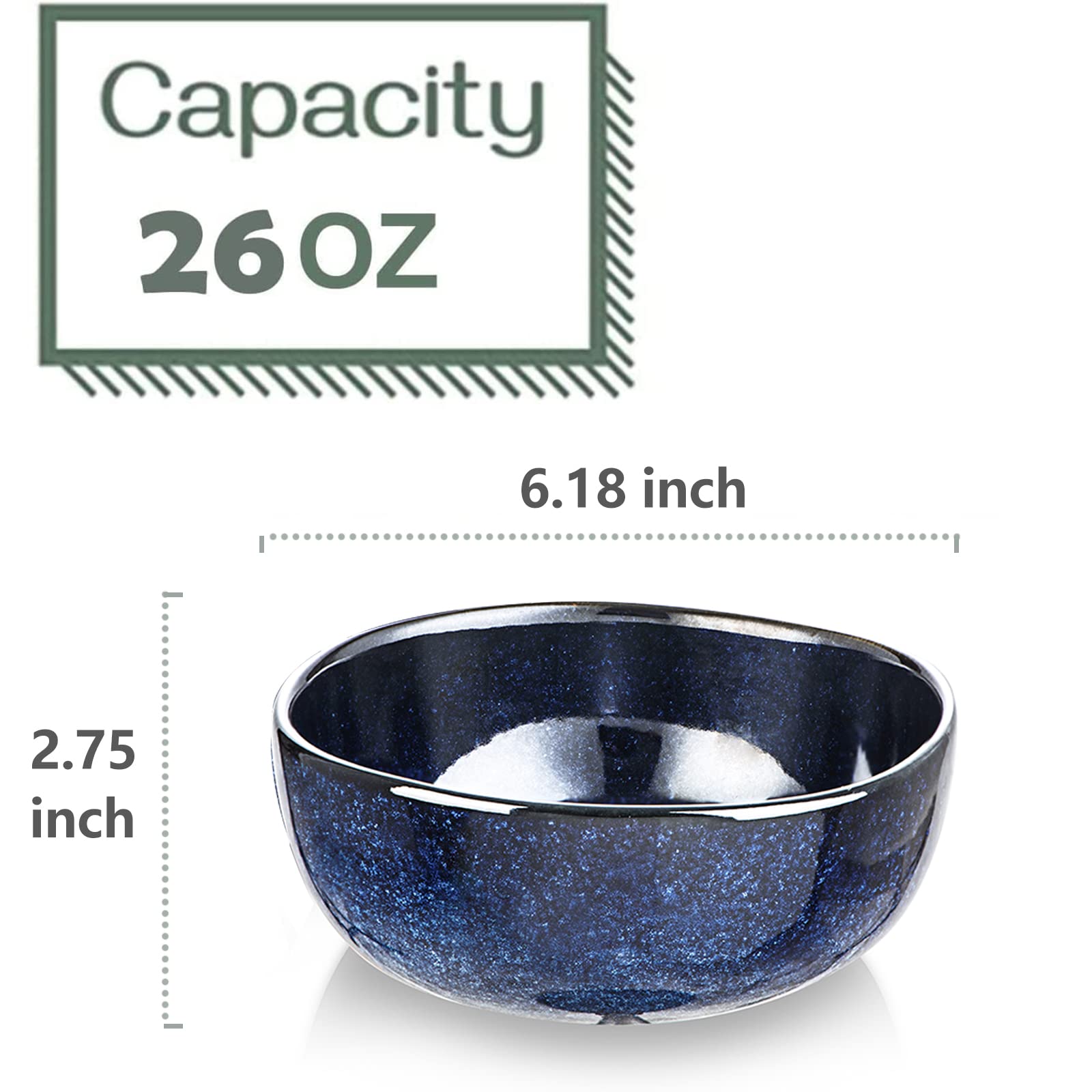 Vicrays tazones cerámica 26oz azul, apilables para ahorrar espacio.
