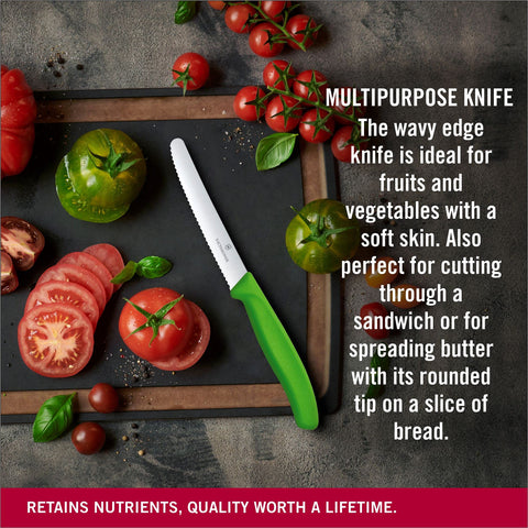 Victorinox Cuchillo de cocina para tomate, mango verde, diseño robusto para uso frecuente