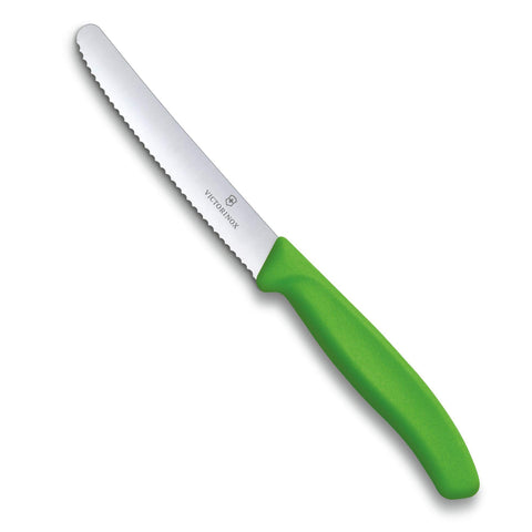 Victorinox Cuchillo para tomate con borde ondulado, mango verde, ideal para rebanar tomate sin aplastar