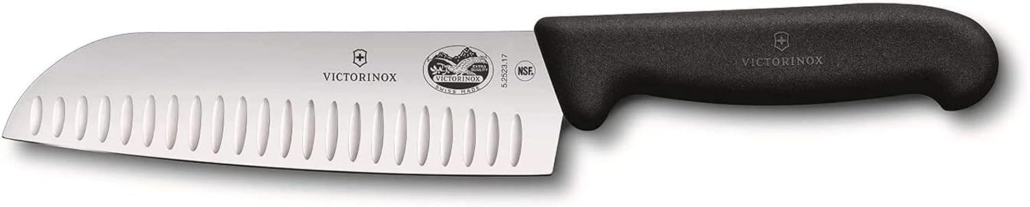 Victorinox Fibrox Pro Santoku de 7 pulgadas, filo de precisión para cortar verduras