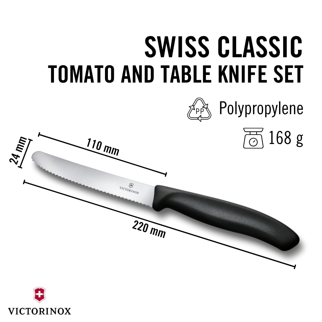 Cuchillo tomate serrado Victorinox con mango negro y precisión en cortes